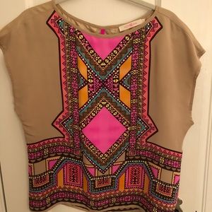 Alice & Trixie tan & neon silk top